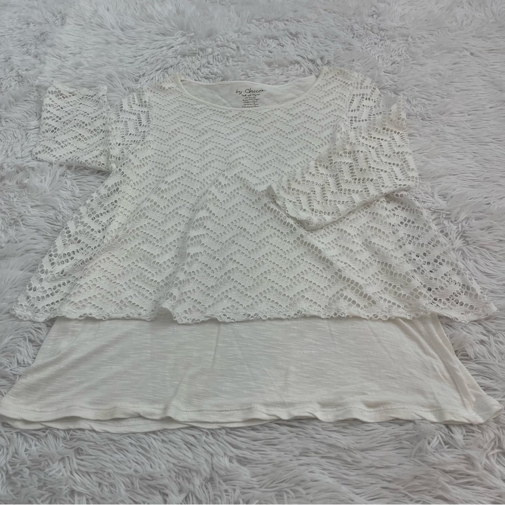CHICO’S WOMENS WHITE LACEY TOP SIZE 0, LIKE NEW